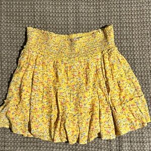Pink Lily Floral A-Line Skirt in Yellow